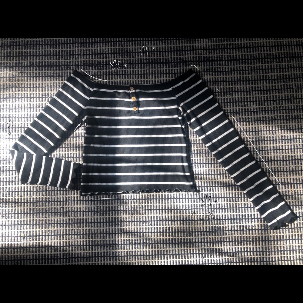 Off the Shoulder Black and White Striped Crop Top